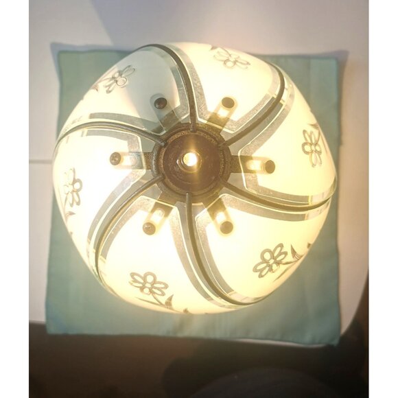 1940s-50s Frosted Glass Floral Lamp Dogwood Flower Base Art Deco Revival - Picture 5 of 13